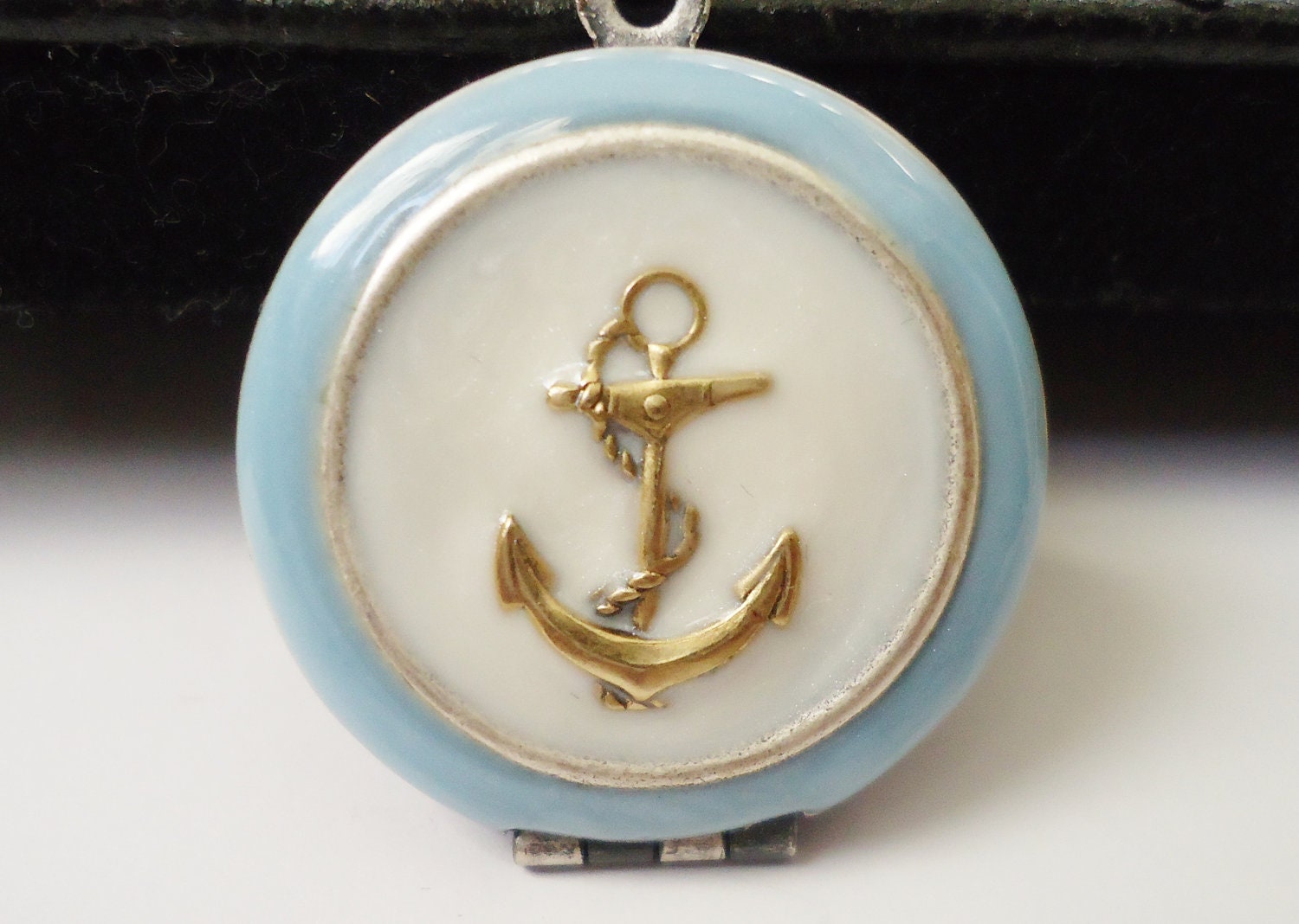 Periwinkle, Pearl White Anchor Locket Necklace, Brass, Stamping, Wedding, Maritime