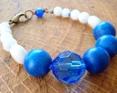 SALE - C084 Blue and White Beaded Bracelet