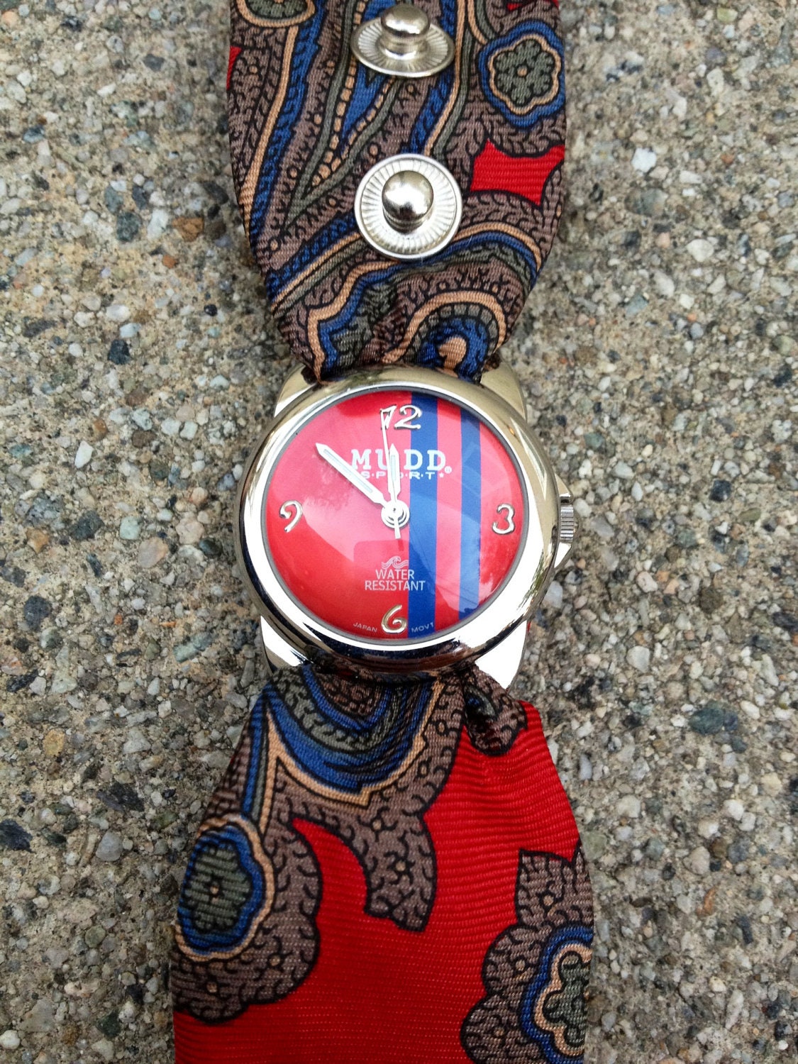 Red and Navy Paisley Necktie Wrist Watch