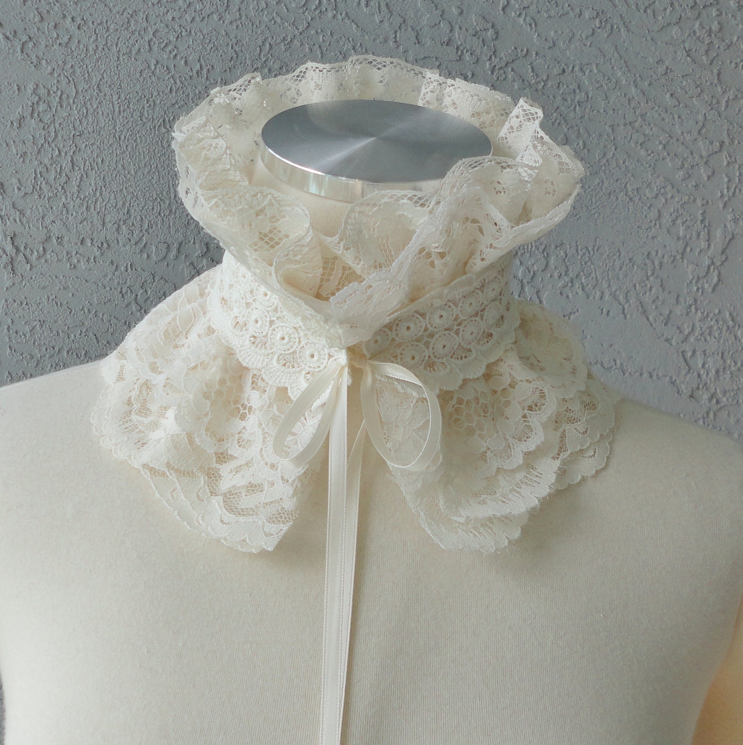 Victorian Inspired Ivory Ruffle Collar Necklace Cowl Statement Piece