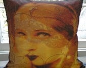 Decorative Pillow Cover - ROARING 20's FLAPPER- SEDUCE Me With Your Eyes Series - Fiber Art - Fits 18x18 Insert  -  original design