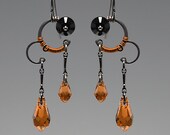Galatea II v4: Bold orange wire wrapped earrings with topaz Swarovski crystals, lovely fall colors