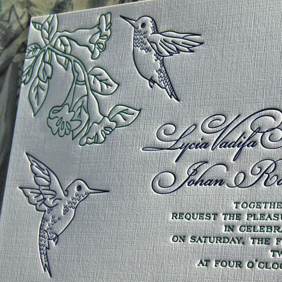 Letterpress Wedding Invitation - Hummingbirds - Sample