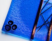 Iridescent Blue Gold Fused Glass Plate