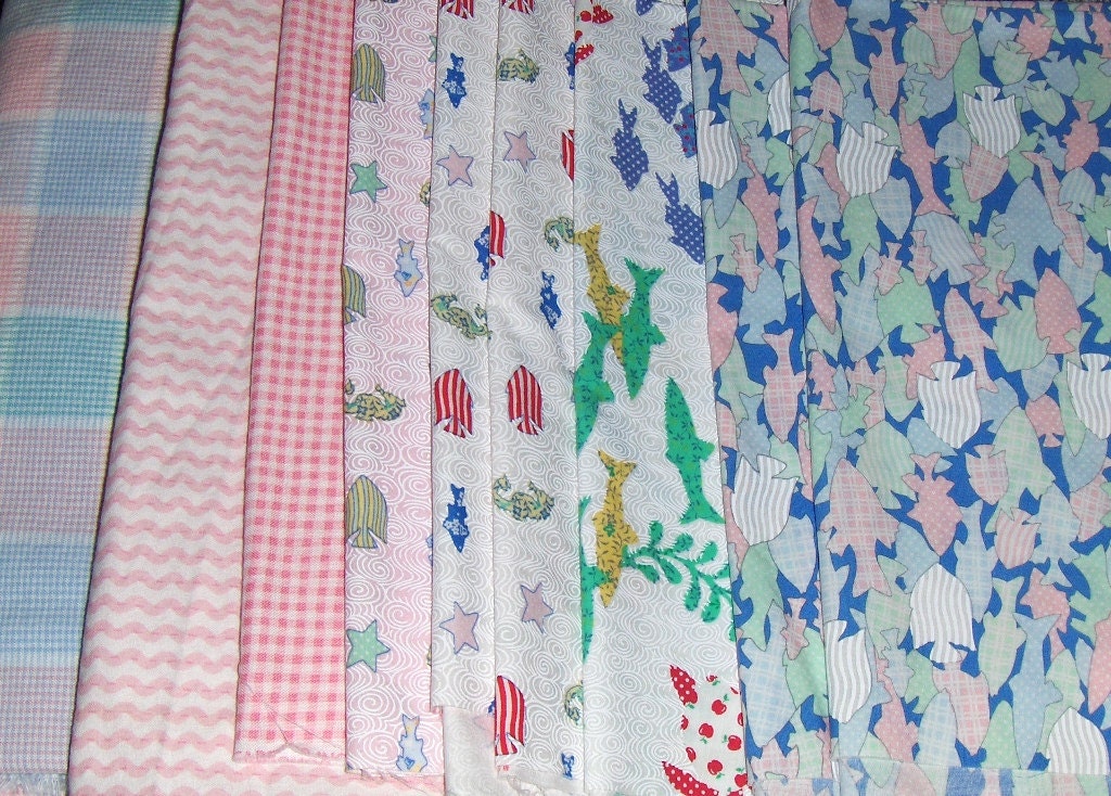 On Sale  Quilt Fabric Coordinated Pieces with Pink and Blues Aquatic Theme  On Sale