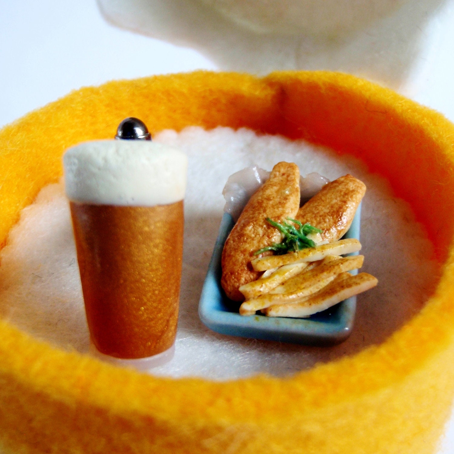 Pint of Beer and Fish and Chips Cufflinks - British Fare - Miniature Food Art Jewelry Collectable - Schickie Mickie Original 100% Handmade