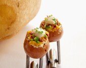 Baked Potato Spud Cufflinks - Miniature Food Art Jewelry Collectable - Schickie Mickie Original 100% Handmade