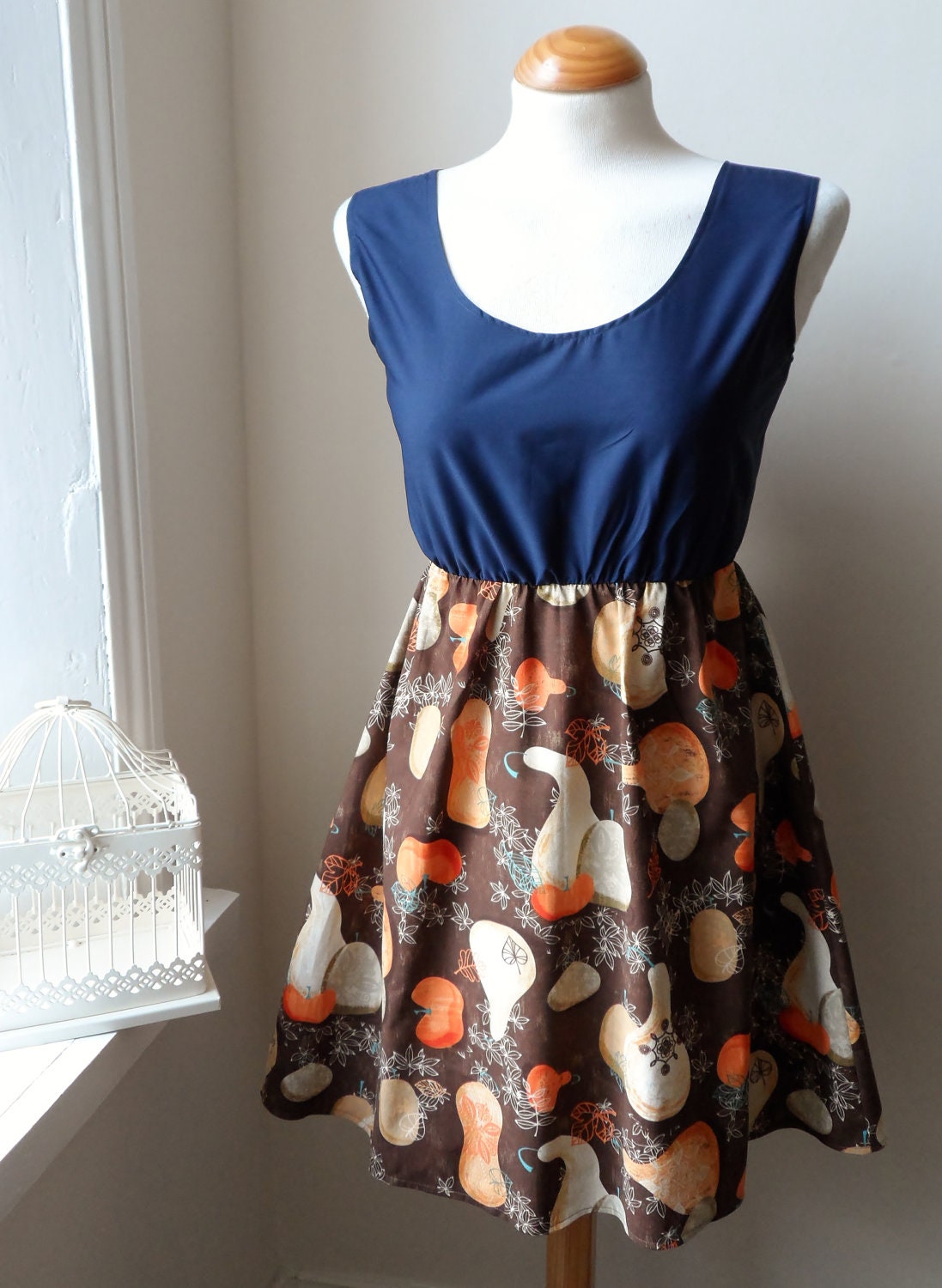 Halloween Party Dress Brown and Orange Rustic Pumpkin Fall Dress XS S