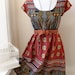 Bohemian Patterned Tea Dress in Burgandy Mustard Navy and Cream XS S