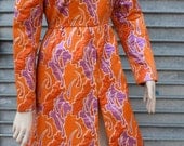 1960s I. Mangin & Co. Orange and Purple Brocade Metallic Dress