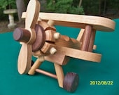 Wooden Handmade toys Airplane Small  Biplane   Oak and Walnut  hand finished with all natural Beeswax
