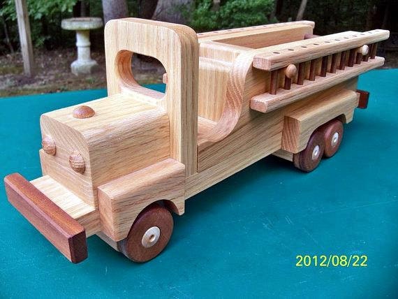 SALE Wooden Handmade toys Firetruck  Oak and Walnut Heirloom Quality Beautifully hand finished with all natural beeswax