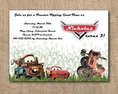 PRINTABLE - Cars Tractor Tippin Birthday Invitation & Return Address Labels