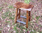 Reclaimed Oak Live Edge Bar Stools with Salvaged Metal Trim