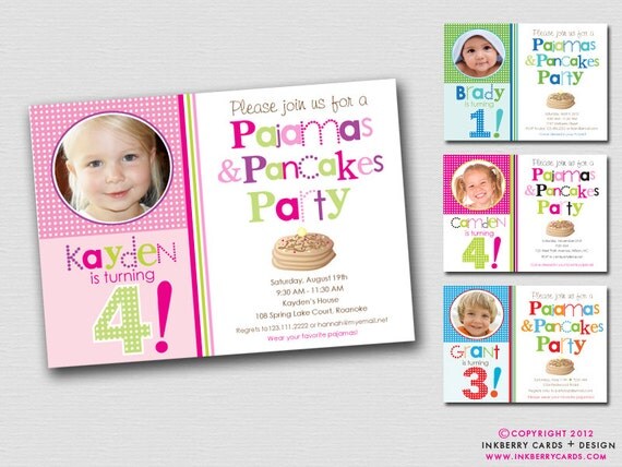Pancakes and Pajamas Birthday Party Photo Invitation (Digital File - Printed Cards Also Available) Il_570xn