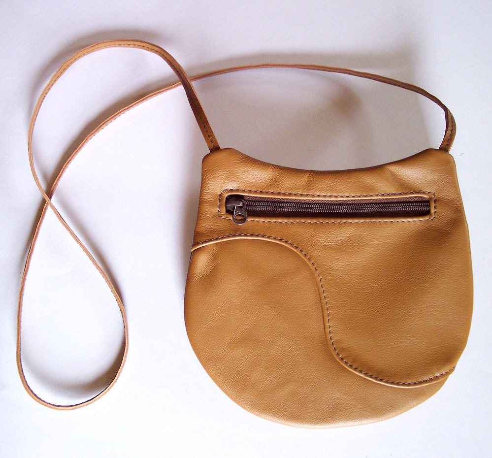 Brown Leather Purse - Crossbody Style - Medium Round Light Brown Leather