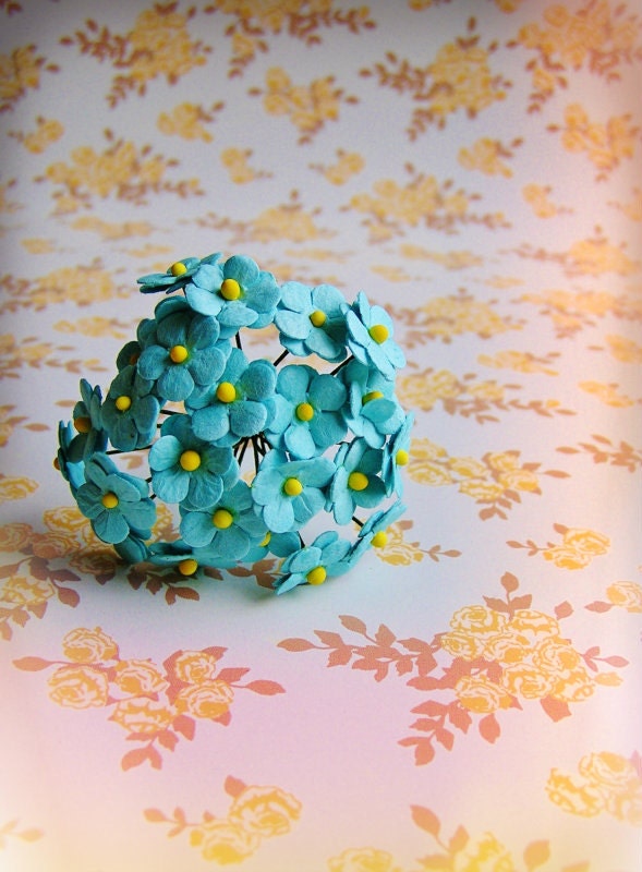 Turquoise blue green forget me nots Vintage style Millinery Flower Bouquet - for decorating, gift wrapping, weddings, party supply, holiday
