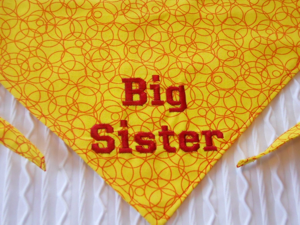 Big Brother OR Big Sister Dog Bandana Sizes S to XL Choice of Fabric in Tie Style