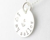 Personalized I Heart My Sailor Necklace - Navy Wife - Custom Sterling Silver Hand Stamped Necklace - Anchor Necklace