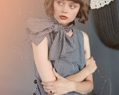 On Sale - Gingham Bow Tie Draped Dress - One-of-a-kind