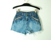 vintage dark wash STUDDED OMBRE CUTOFFS shorts womens