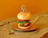 Miniature Handmade Cheeseburger Necklace - Juicy Grilled Burger
