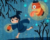 Lantern Ghost 8x8 square youkai art print