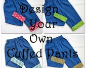 Boys Cuffed DENIM Pants in YOUR CHOICE of cuff fabric - sizes 3 months to 5