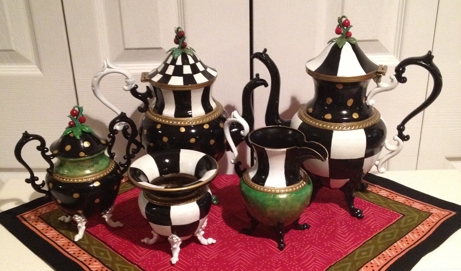 Custom Hand Painted Silver Tea Set - Tea Pot - Listing is price to paint YOUR tea set - 3 pieces