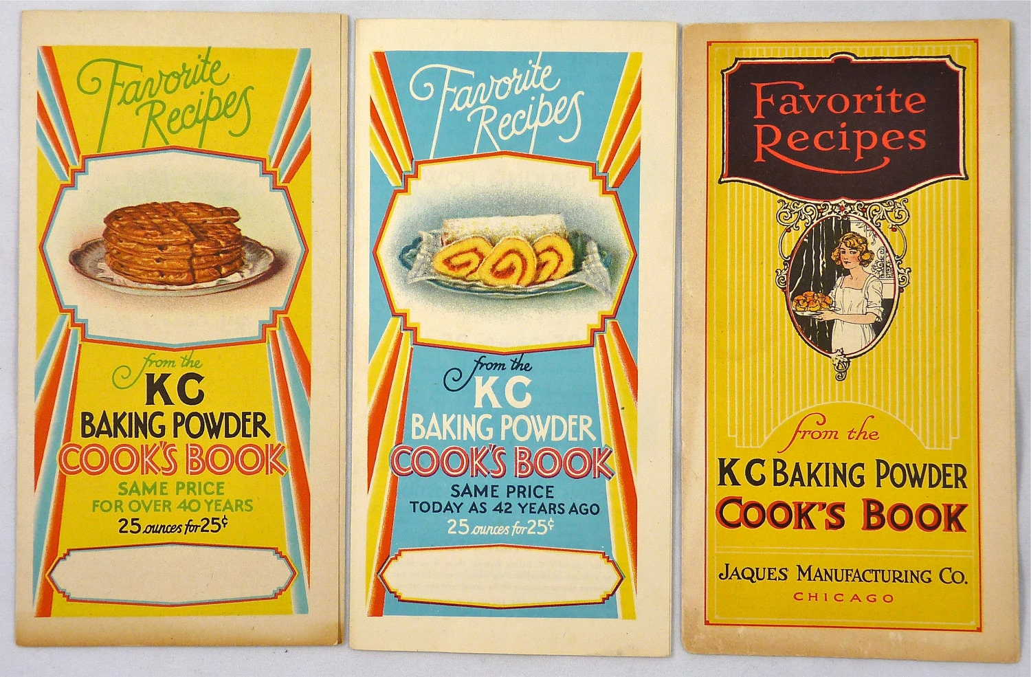 Three Advertisement Pamphlets from the 1920's from K C Baking Powder