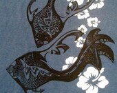 Hemp Mens T-shirt Psychedelic Fish White Hibiscus Flowers Hawaii Maui