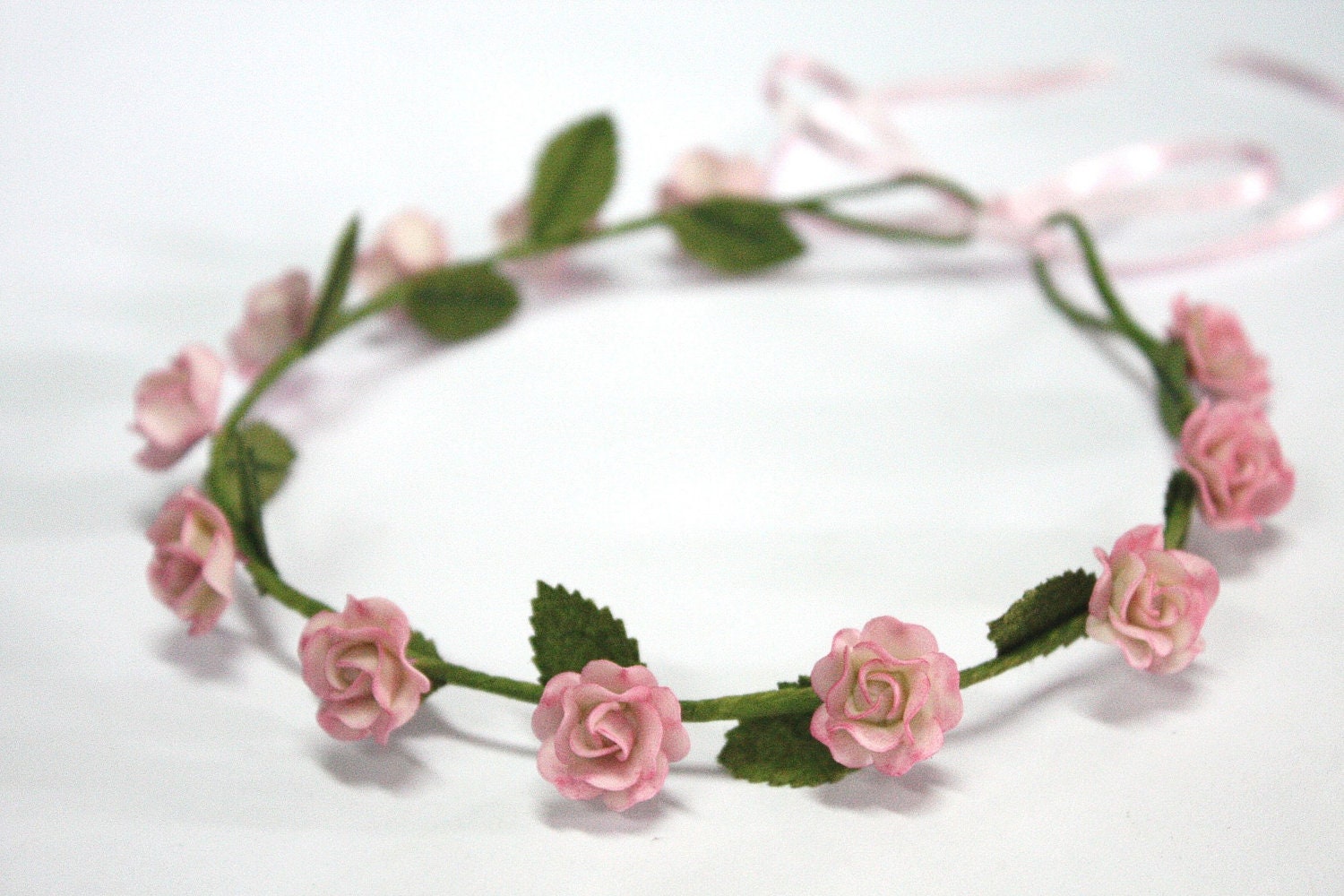Pink Roses Tiara, Miniature Polymer Clay Flowers Hair Accessories