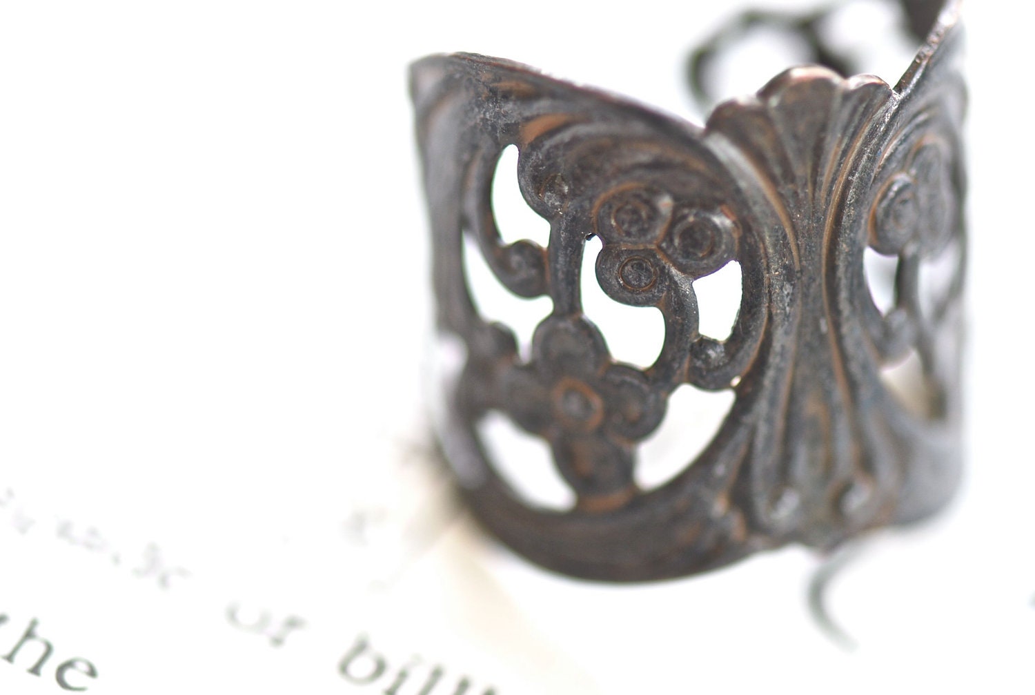 NEW - SURA Ornate Ring - Made in USA Stamping - Rusty Black