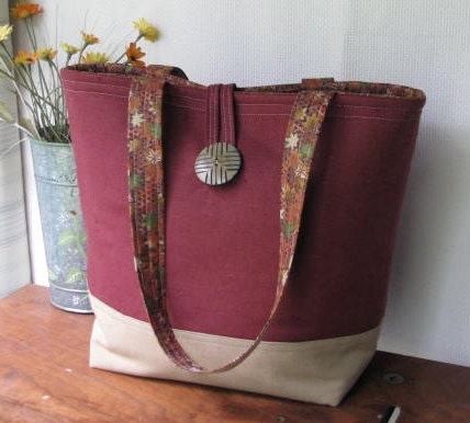 Burgandy & Khaki Easy Tote