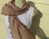 Café Au Lait with Chocolate Brown Ruffled Edge Scarf