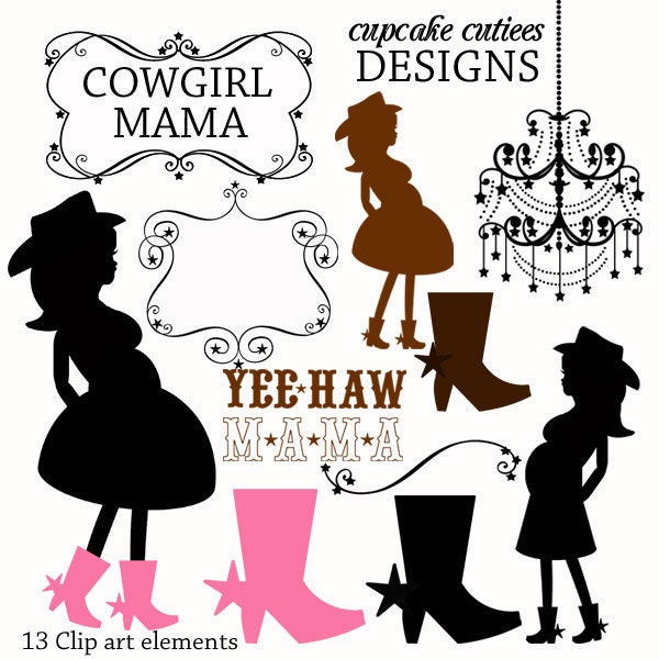 Cowgirl Mama Elements Digital Clipart Elements Commercial use for paper,  invites, and web design