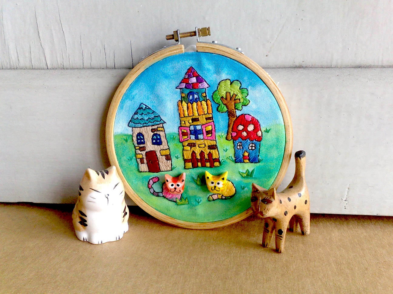 Original embroidery Mixed Media Wall Art  ( made to order )