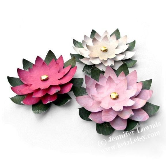 Printable Templates & Instructions Tutorial How to make paper flowers - water lilies for wedding stationery, cardmaking - pdf ebook,