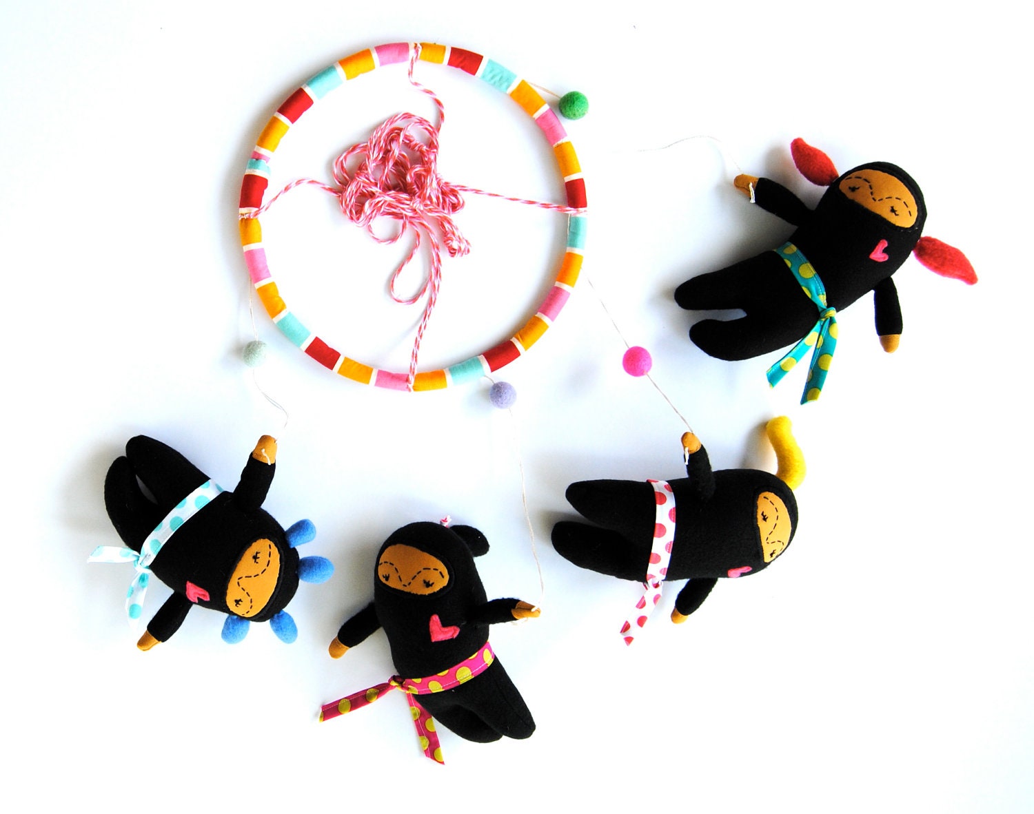 Ninja Girls with Neon Hair ---  Baby Mobile ---  Customizable