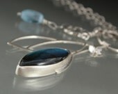 Sterling Lariat Necklace with Labradorite and Aquamarine, Leaf
