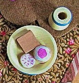 Wooden Toy - The Enchanted Cupboard Tea-Set-For-One for a 5 1/2" Church Doll / Heartstring Samplery - Ready to Ship