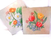 Pair of Vintage Crewel Embroidery Look Hot Plate Plaques Tulips  Flowers from Donald Art Floral Retro Kitchen