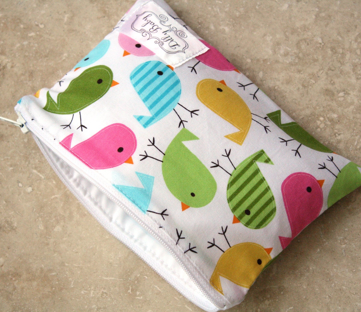 NEW - Eco Friendly - Snack Bag - Spring Birds - Zip Closure - Zippered Pouch