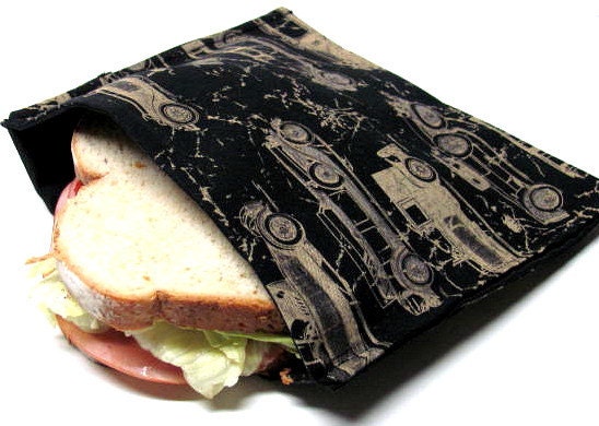 Reusable Sandwich Bag, Antique Automobiles,  Eco Friendly Lunch Bag, Snack Bag, Men, Cars Ready to Ship