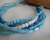 Handmade Beach wedding cat eye bead ,turquoise,dark blue,navy blue,white necklace...Brides,Bridesmaids,.nautical weddings,from ocean