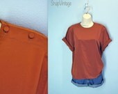 Vintage Copper Tee / 80s Silky Blouse / Slouchy Tee Blouse