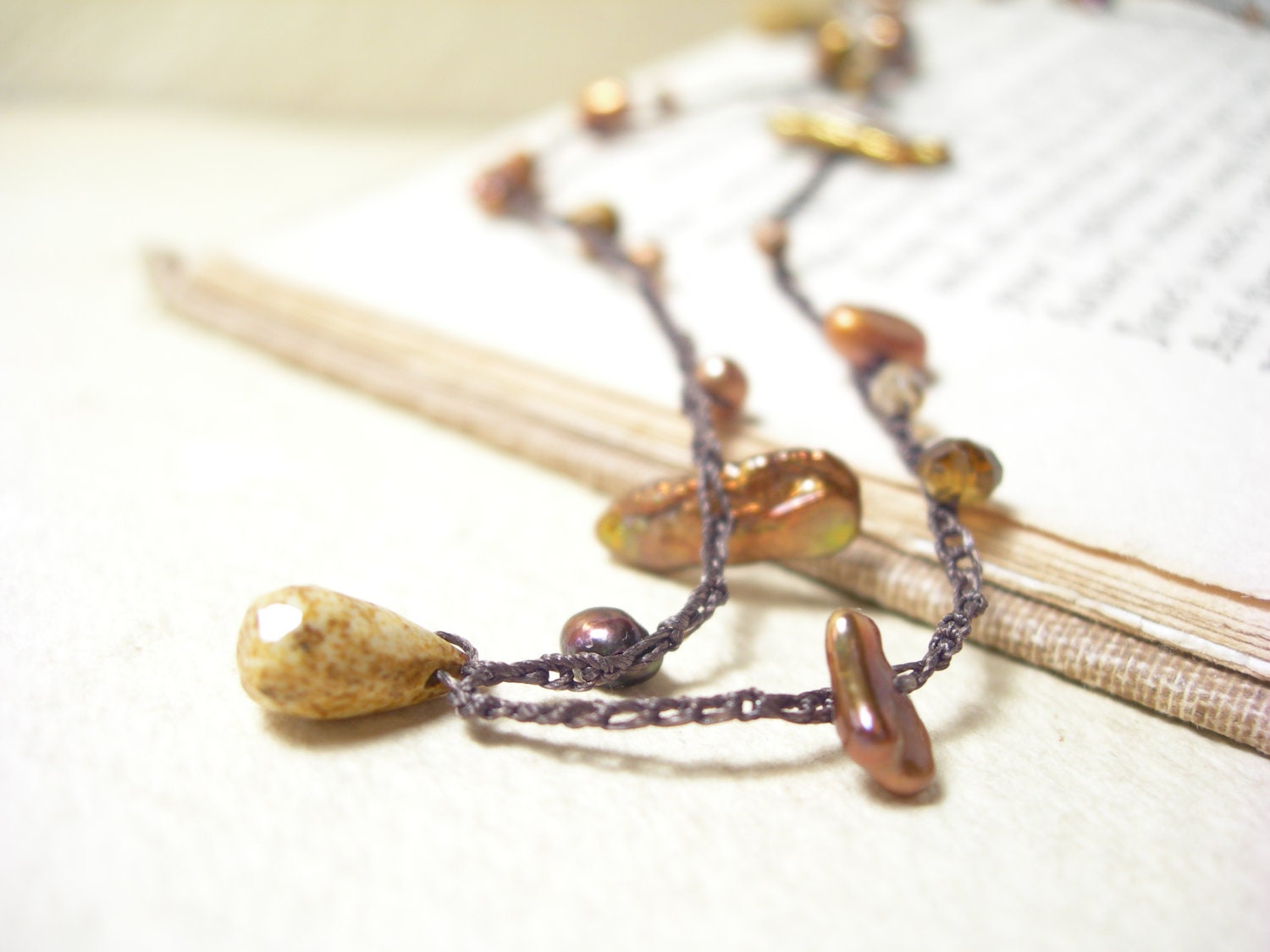 Crocheted wrap bracelet or necklace hazelnut brown boho fashion