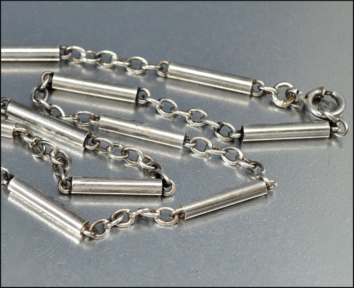 Victorian Necklace Sterling Silver Watch Chain Antique Jewelry