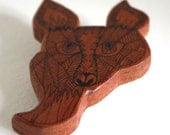 Illustrated Red Fox Wood Brooch - repurposed reclaimed salvaged eco