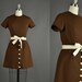 1960s Mini Dress, Scooter Dress, Day Dress, Vintage Dress mod knit button brown cream